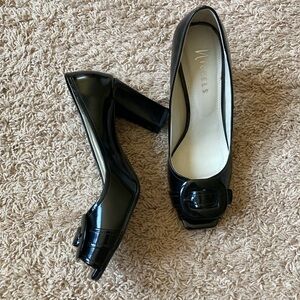 New Nickels Black Classic Open Toe Heels